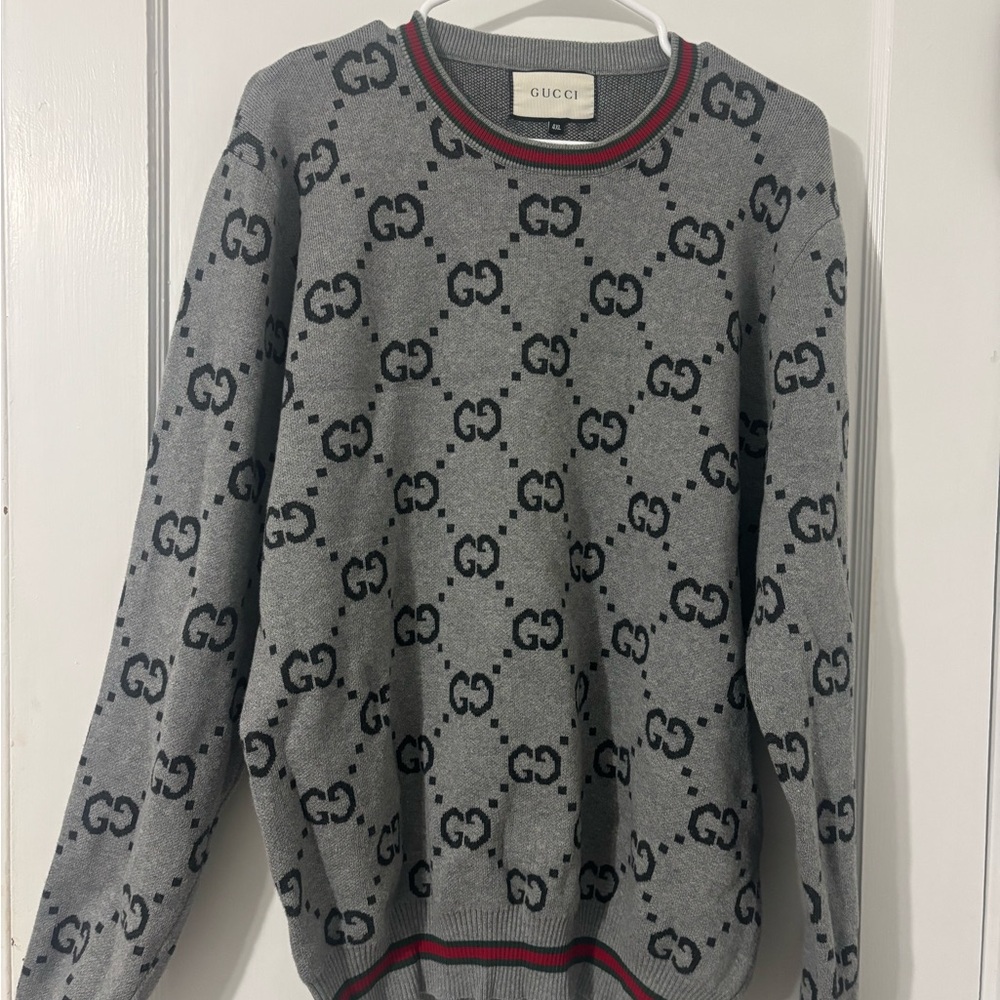 Gucci Gray Logo Crewneck Sweater tagged 4xl but fits 2xl, 1xl or xl better